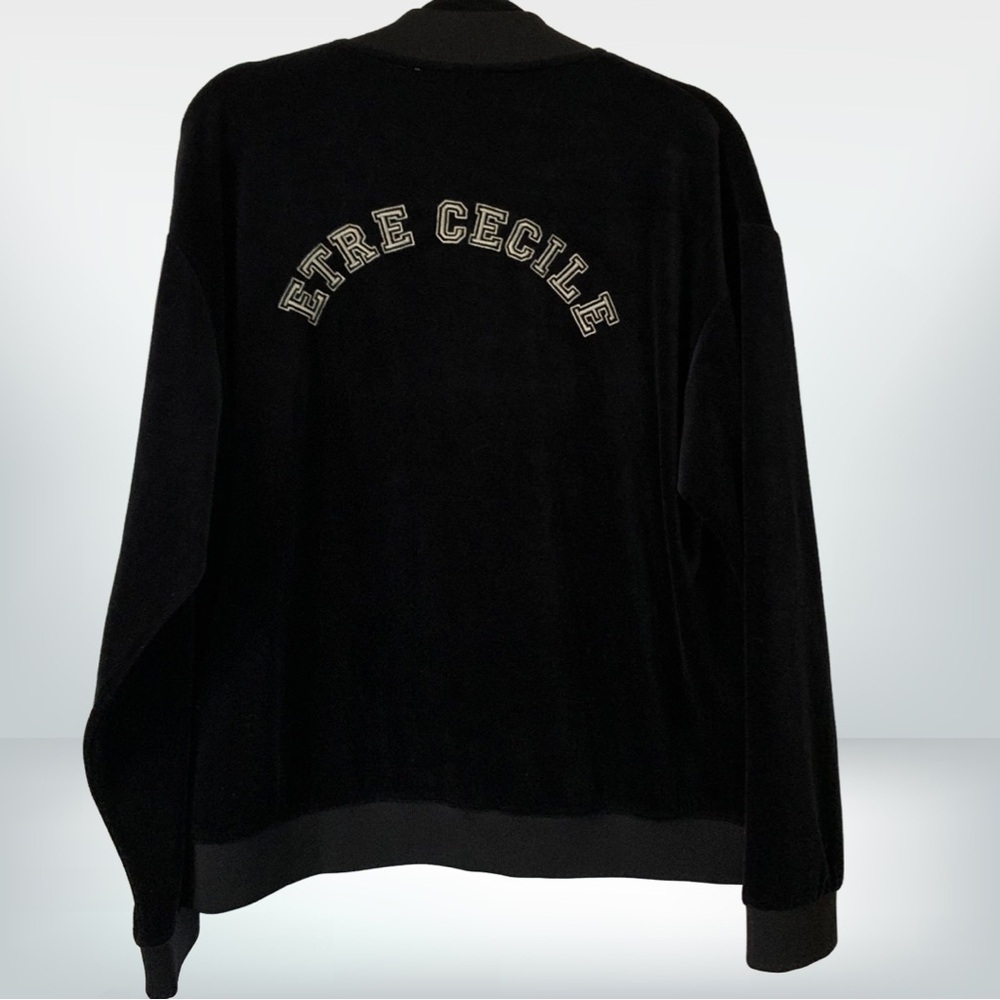 Etre Cecile Black Velour Bomber Bedazzled Logo Zip Up Jacket, size XL - Picture 2 of 9